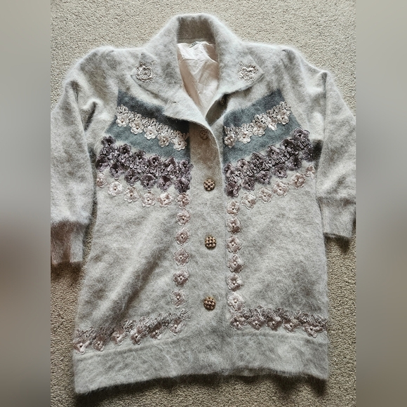 Vintage Angora Lined Embroidered Cardigan Large/xl - Picture 1 of 8